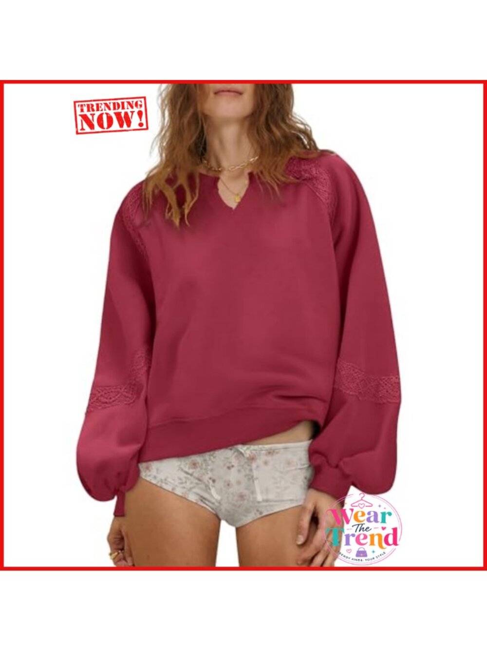 Oversized Fleece Crochet Cropped Pullover Sweatshirt Women